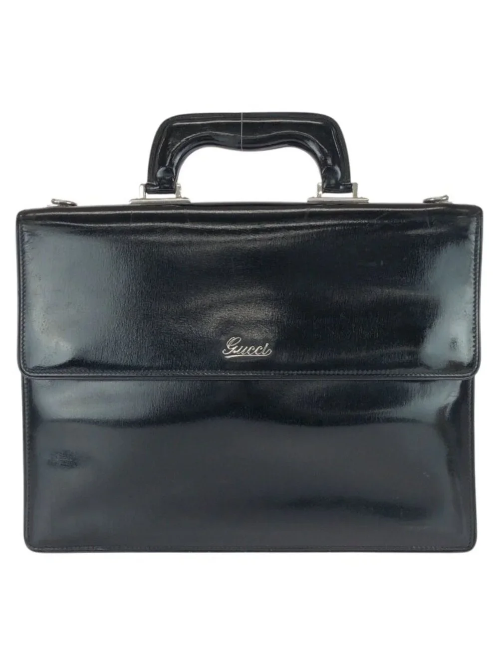 Gucci Vintage Black Silver Leather Business Briefcase